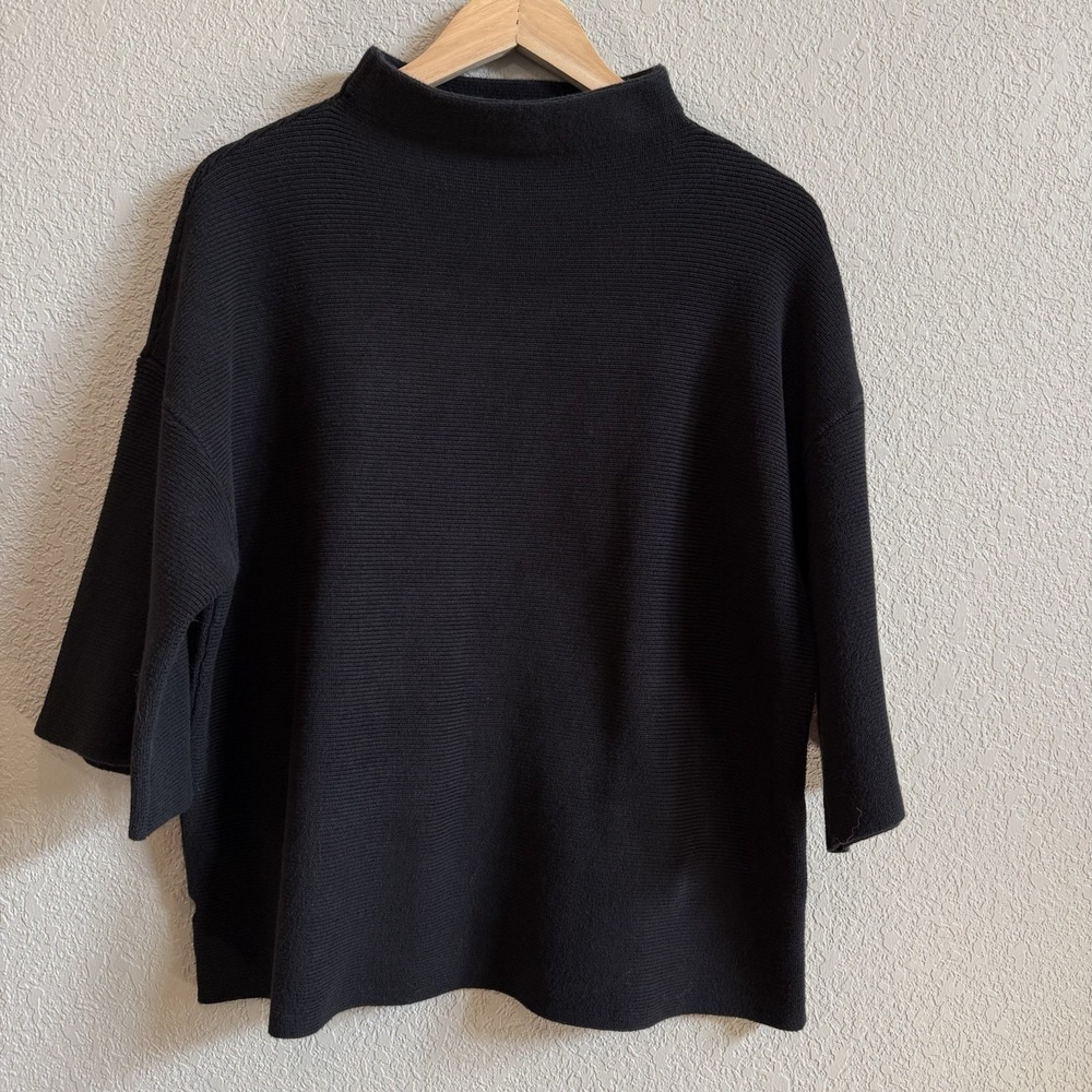 Ann Taylor Sweater Kimono Sleeve Funnel Neck Rib Knit Black Small